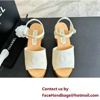 Chanel Fabric  &  Patent Calfskin Sandals G45555 White 2024